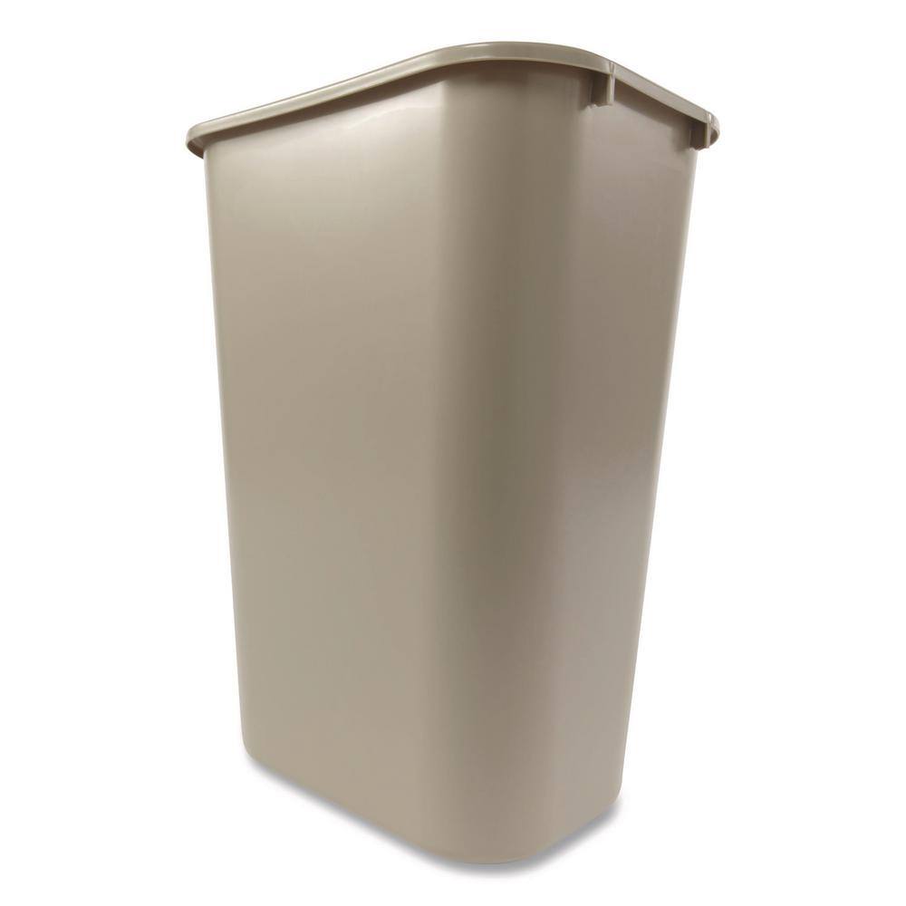 Beige Rectangular Plastic Office Wastebasket 10.25 Gallon