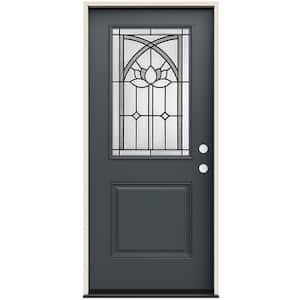 36 in. x 80 in. Left-Hand/Inswing 1/2 Lite Ardsley Decorative Glass Marine Fiberglass Prehung Front Door