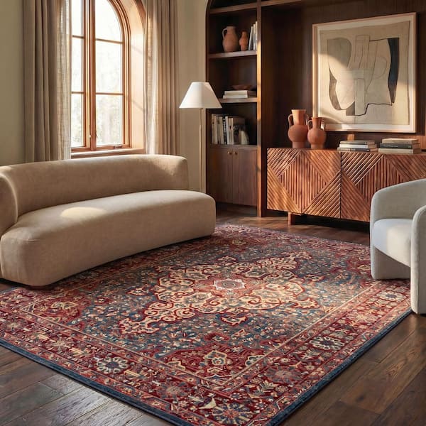 Kashan 10 ft. x 14 ft. Blue/Red Antique Border Area Rug