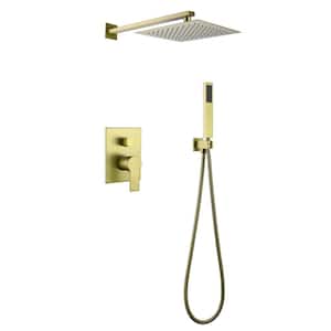 1-Spray Patterns 10 in. Wall Mount Dual Shower Heads in Brushed Gold
