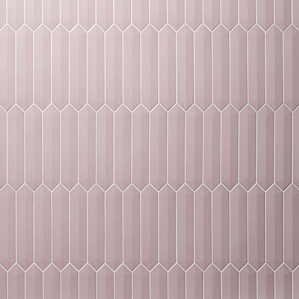 Pink Elongated Hexagonal Ceramic Wall Tile, 3x13 inches