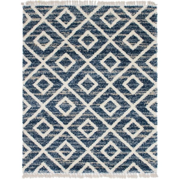 Hygge Shag Diamond Blue 8 ft. x 10 ft. Area Rug