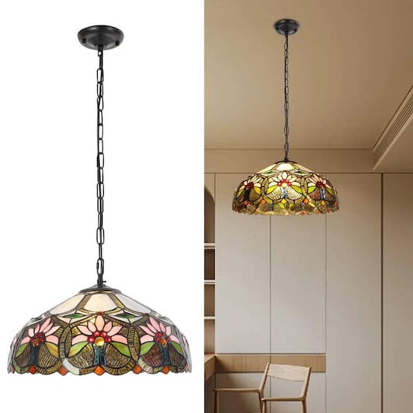 OUKANING 2-Light Multi-Color Retro Shaded Pendant Light with Glass
