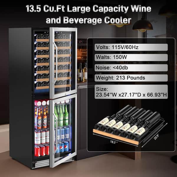 SOZT 23.54 in. Dual Zone 77-Bottles and 180-Cans Beverage and Wine