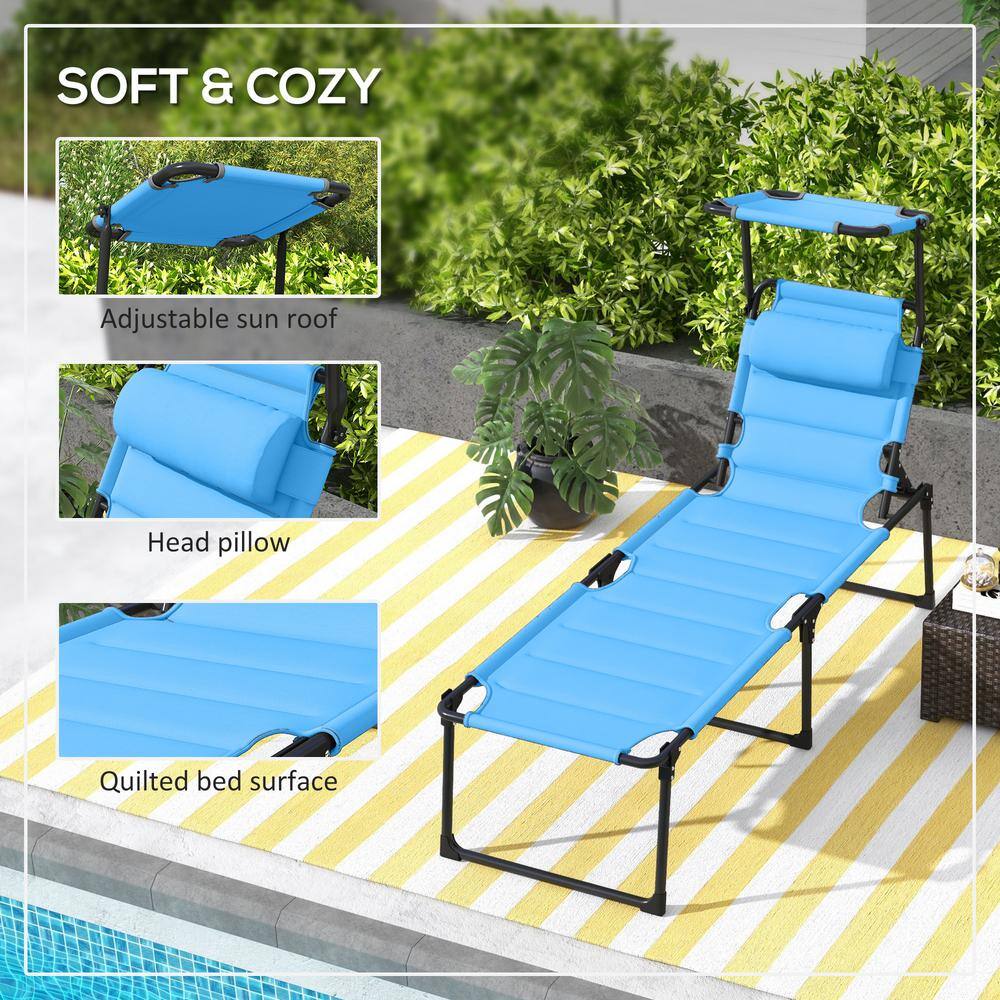 Light Blue Adjustable Outdoor Chaise Lounge with Cushions and Sun Shade