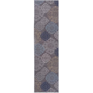 Contemporary Floral Non-Slip (Non-Skid) Gray 1 ft. 10 in. x 7 ft. Indoor Runner Rug