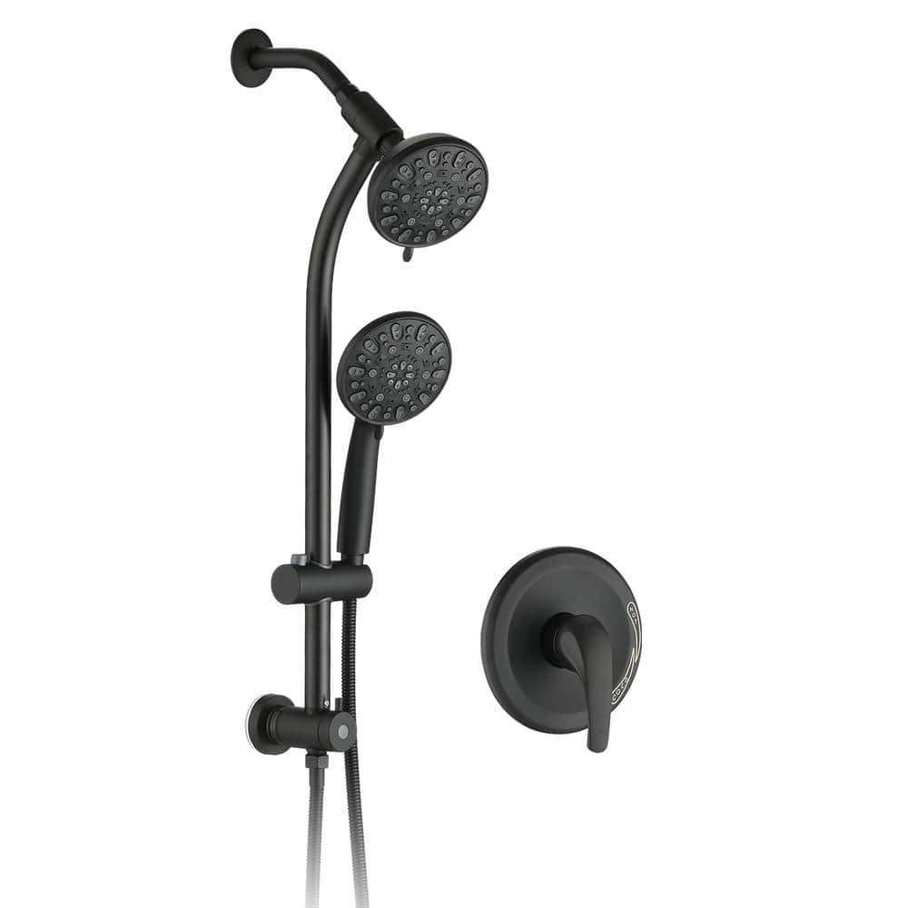 7-Spray Patterns 5 in. Wall Mount Round High Pressure Fixed Shower Head Spa System with Rough- in Valve in Matte Black price history on PriceWatchPro