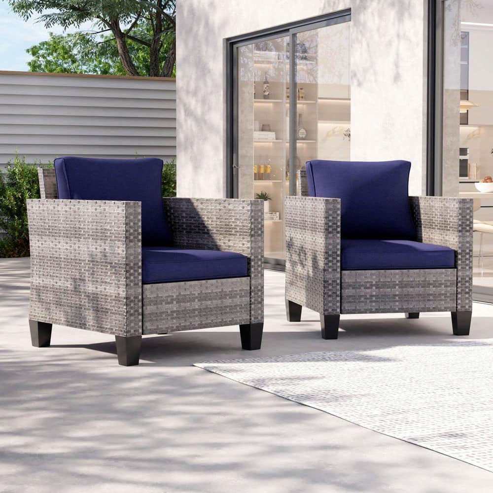 2-Piece Patio Sofa Gray Wicker Outdoor Single Sofa Set, Navy Blue price history on PriceWatchPro