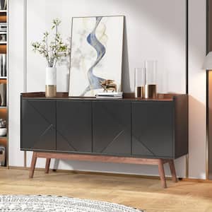 Ahlivia Black Wood 55 in. W Buffet Cabinet Sideboards with 2-Door and Open Tabletop Storage
