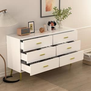 6-Drawers Wood Chest of Drawer Accent Storage Cabinet Organizer in White 54 in. W x 15.6 in. D x 30.1 in. H