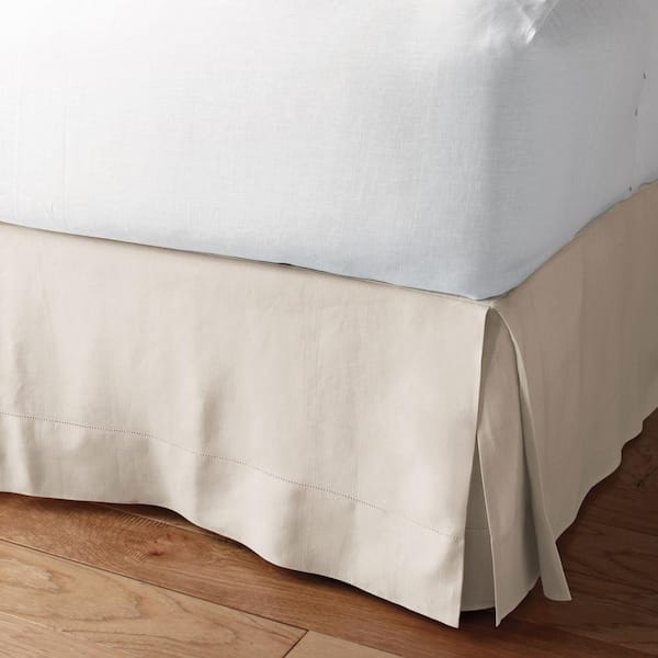 The Company Store Solid Washed 14 in. Parchment Linen Twin Bed Skirt
