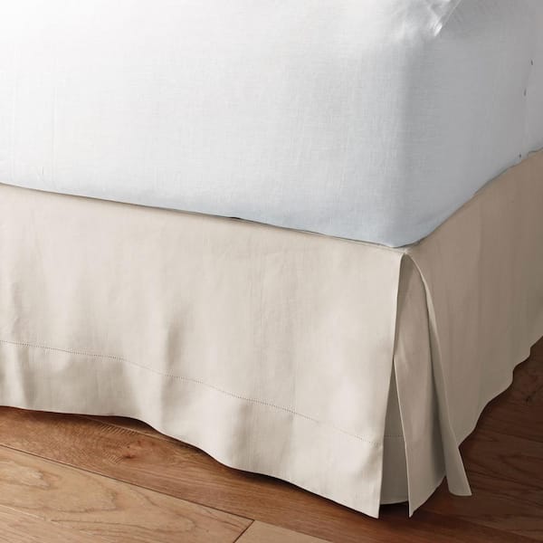 The Company Store Solid Washed 18 in. Parchment Linen Queen Bed Skirt