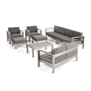 Cape Coral Silver 8-Piece Aluminum Patio Conversation Set with Khaki Cushions
