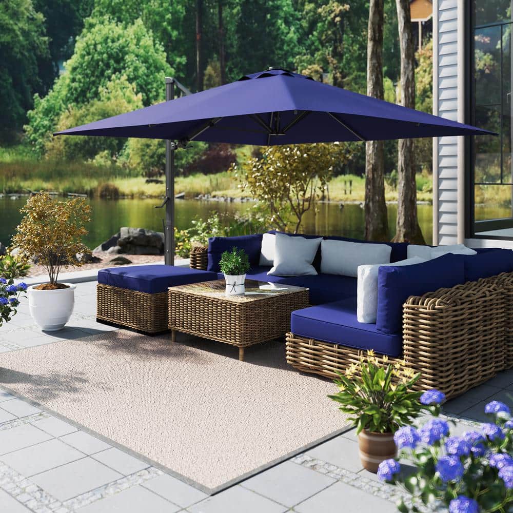 10ft Navy Blue Aluminum Cantilever Patio Umbrella with LED Lights