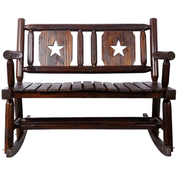 Unbranded Brown Wood Outdoor Rocking Chair with Wide Curved Seat, Porch Rocker