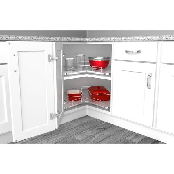 Rev-A-Shelf Solid Surface Kidney-Shaped Lazy Susan for Corner Base Cabinet w/ Swivel Bearing