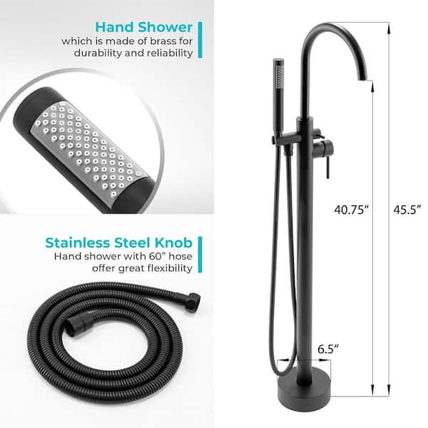 1-Handle Freestanding Floor Mount Tub Faucet Bathtub Filler with Hand Shower in Matte Black