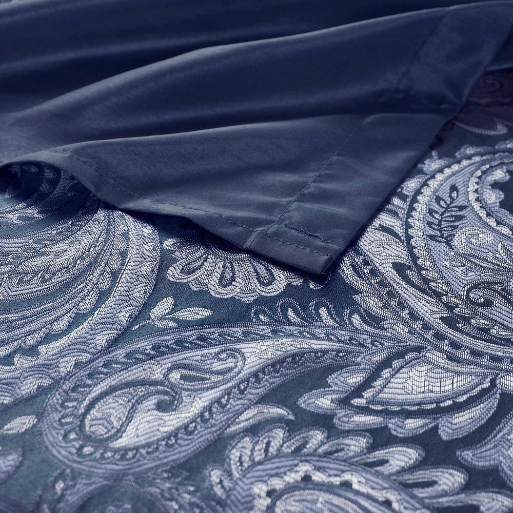 Navy Paisley Jacquard Shower Curtain with Color Block Panel
