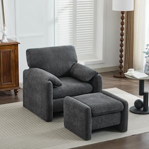 36.41 in. Dark Grey Comfy Oversized Chenille Accent Chair with Ottoman for Living Room