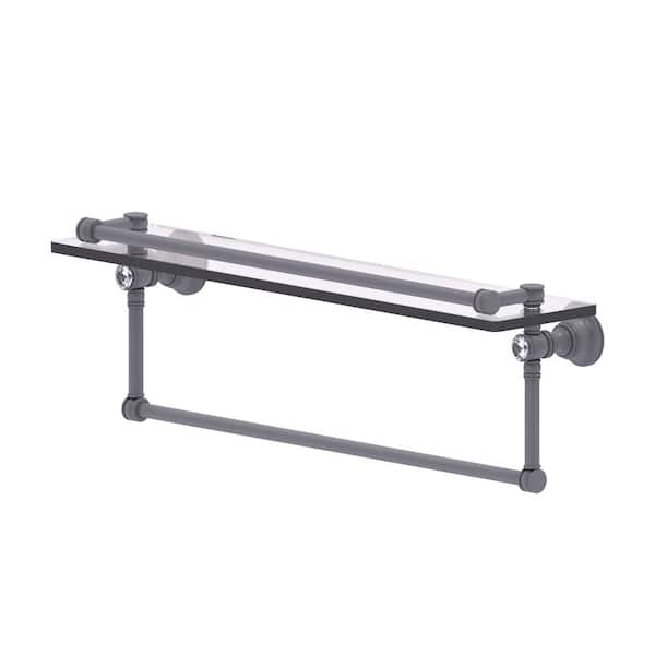 Allied Brass Carolina Crystal Collection 22 in. W x 7.4 in. H x 5.54 D Glass Rectangular Shelf in Matte Gray with Towel Bar