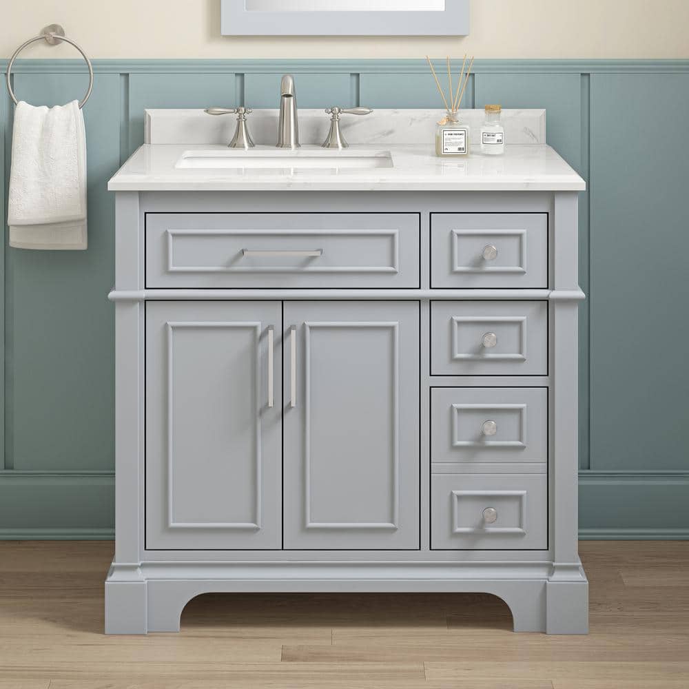 Melpark 36 in. W x 22 in. D Bath Vanity in Dove Grey with Cultured Marble Vanity Top in White with White Sink