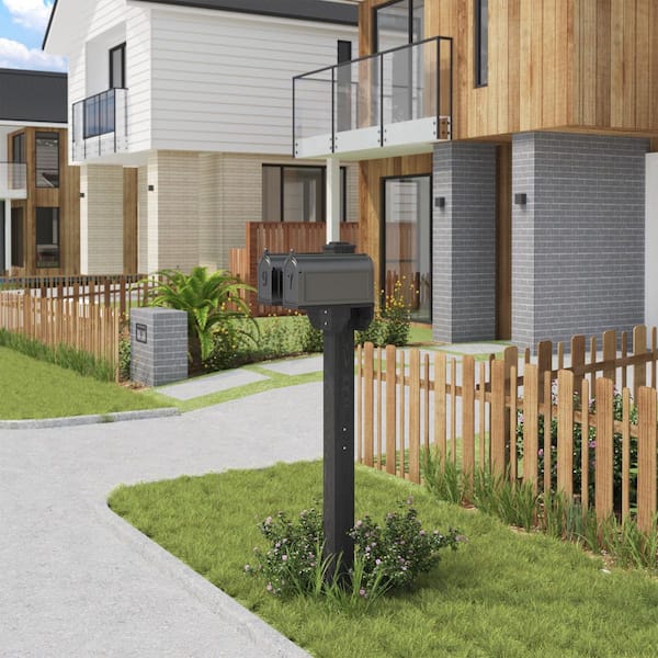 Outdoor Black Dual Mailbox Post 66in. HDPS Hollow Post Ground Mount or Fits Over Wooden Support Mailboxes Not Included