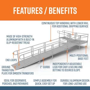 PATHWAY 26 ft. L-Shaped Aluminum Wheelchair Ramp Kit w/Solid Surface Tread, 2-Line Handrails and 5 ft. Turn Platform