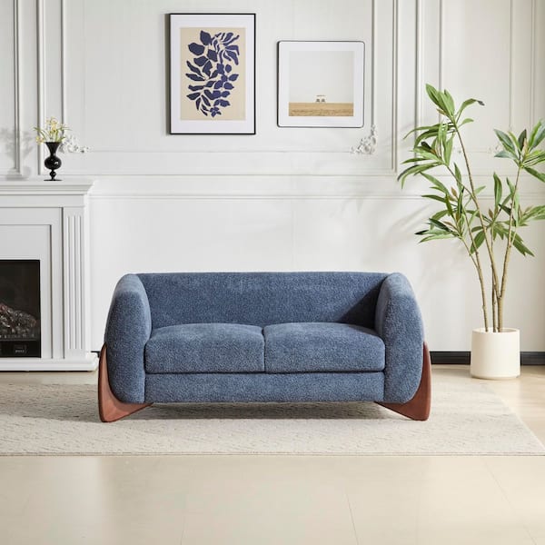 Nisant Modern 63 in. Navy Blue Boucle Fabric Upholstered 2 Seats Loveseat Sofa, Solid Wood Frame