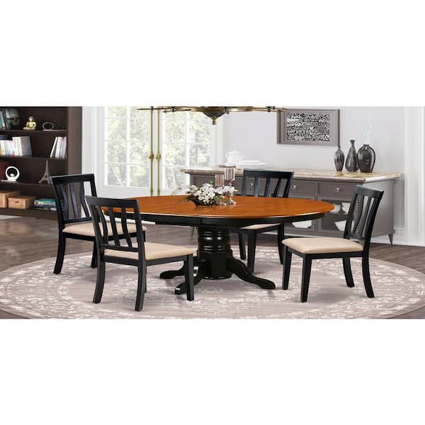 East West Furniture 5-Piece Oval Black Finish Solid Wood Top Dining table with 4 Chairs with Lattice Back