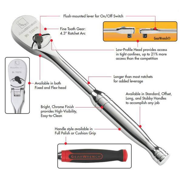 GEARWRENCH 1/2 in. Drive 6-Point SAE 90-Tooth Ratchet and Socket 