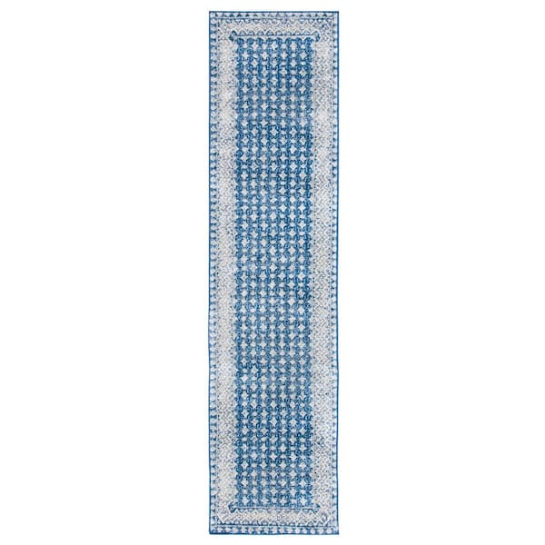 Brentwood 2 ft. x 10 ft. Navy/Beige Multi-Border Geometric Runner Rug