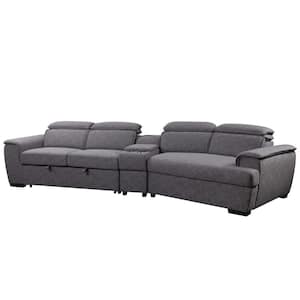 39.5 in. Wide 3-Piece Legacy Sleeper Sectional Fabric with Cupholder in Gray
