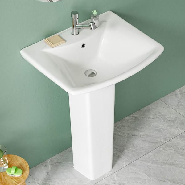 19 in. D x 24 in. W Bathroom Pedestal Sink Combo Novelty/Specialty Vitreous China in White with 1 Faucet Hole