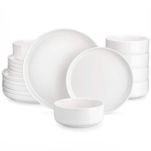 vancasso 18-Piece White Porcelain Dinnerware Set Service for 6 Bowls and Plates Set with Dinner Plate Dessert Plate Cereal Bowl