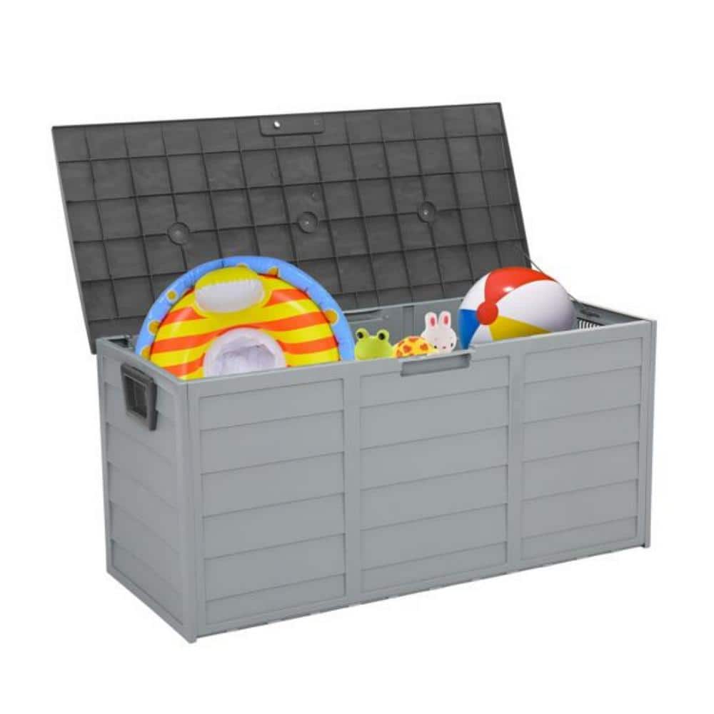Gray Plastic Lockable Deck Box with Wheels and 75 Gallon Capacity