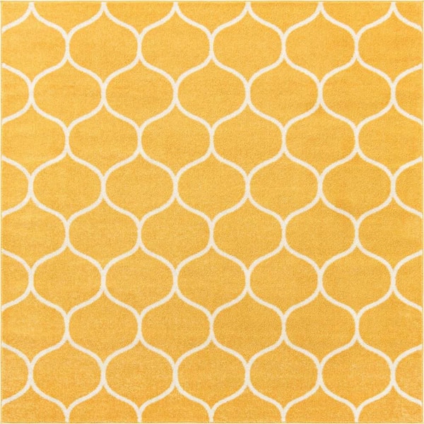 Unique Loom Trellis Frieze Rounded Yellow 6 ft. x 6 ft. Area Rug