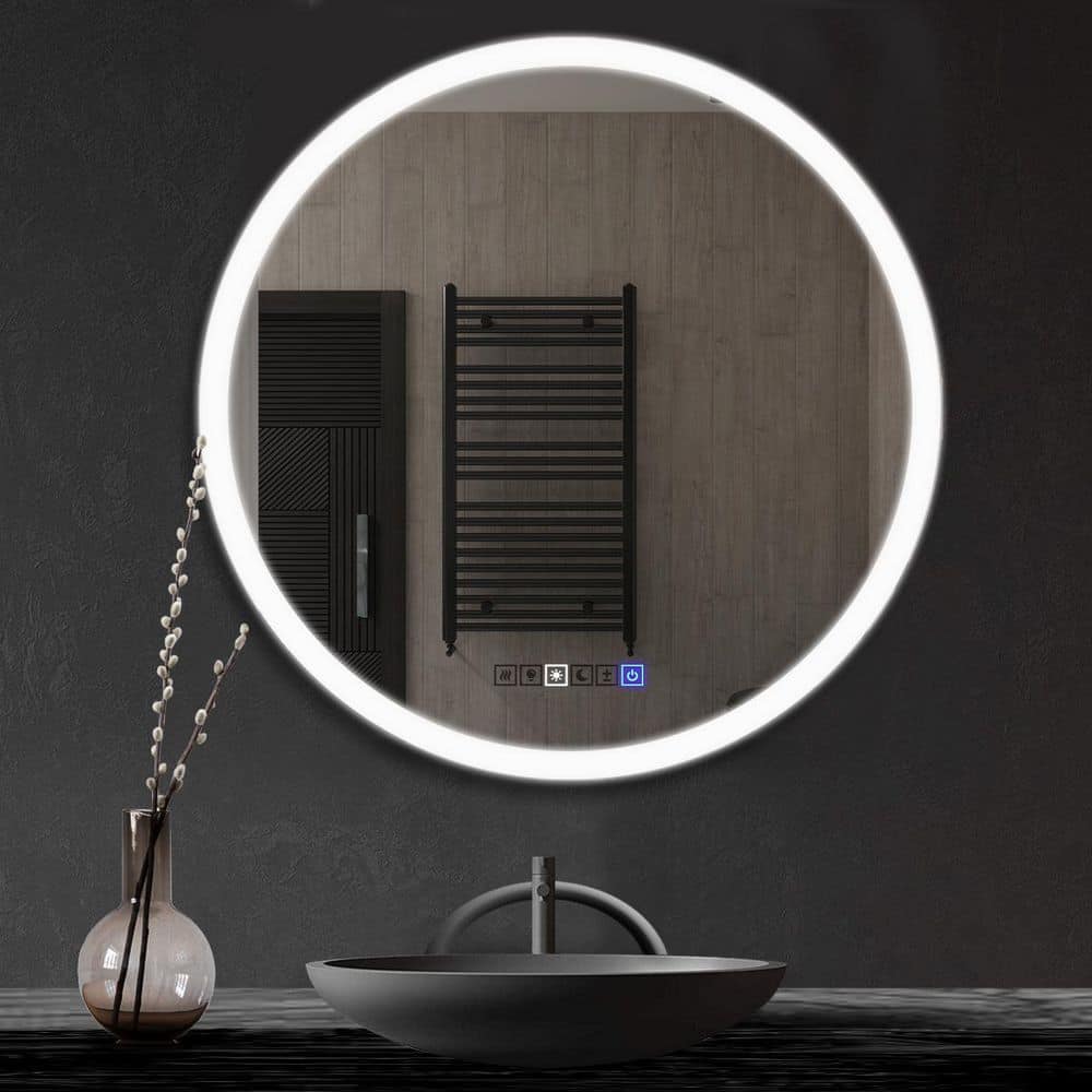 Fab Glass and Mirror LED Lighted Frameless Round Bathroom Wall Mounted ...