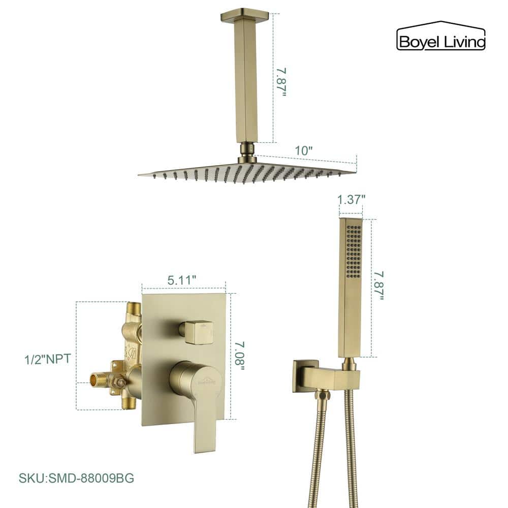 Brushed Gold Dual Square Ceiling Mount Rain Shower System