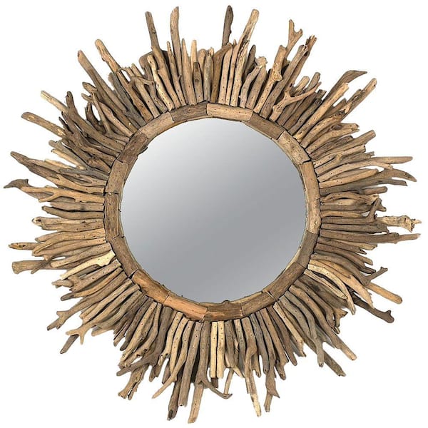 Unbranded 26 in. x 26 in. x 2.5 in. Framed Driftwood Wall Mirror in Natural