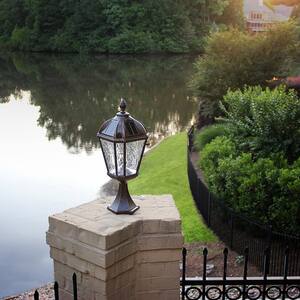 Royal Bulb Series Outdoor Brushed Bronze Integrated LED Solar Powered Column Post Light on Pier Base