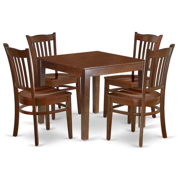 East West Furniture 5-Piece Mahogany Finish Solid Wood Top-Square Dining Room Set-Seats 4