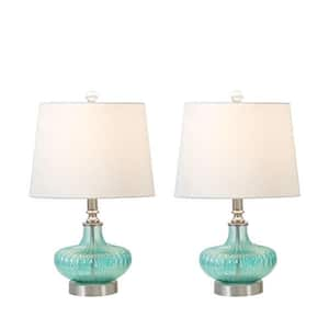 Richmond 19 " Blue Glass Table Lamp Set With White Shade (Set of 2)