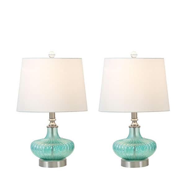 Maxax Richmond 19 " Blue Glass Table Lamp Set With White Shade (Set of 2)