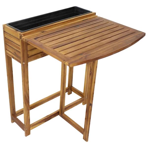Sunnydaze Acacia Wood Folding Table with Planter Box