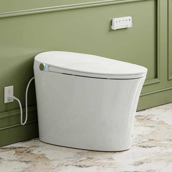 Elongated ADA Smart Bidet Toilet 1.27 GPF in White with Tank, Self-adjusting Heated Seat, UVC Sterilization, Auto Flush