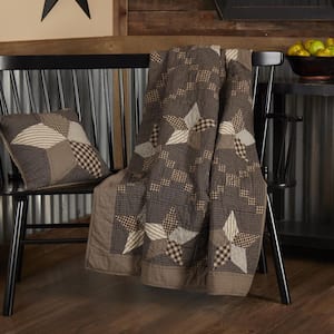 Farmhouse Star Charcoal Tan Creme Country Cotton Quilted 60 in. x 50 in. Throw