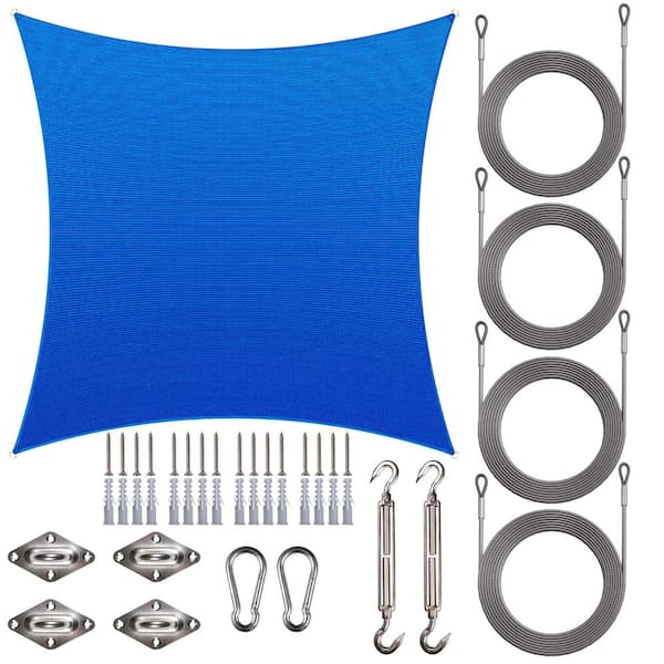 14 ft. x 14 ft. Square Sun Shade Sail Canopy with Hardware Kit and Cable-Blue
