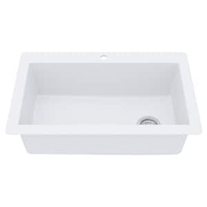 Drop-In Quartz Composite 33 in. 1-Hole Single Bowl Kitchen Sink in White