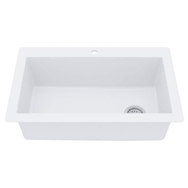 Drop-In Quartz/Granite Composite 33 in. 1-Hole Single Bowl Kitchen Sink in White