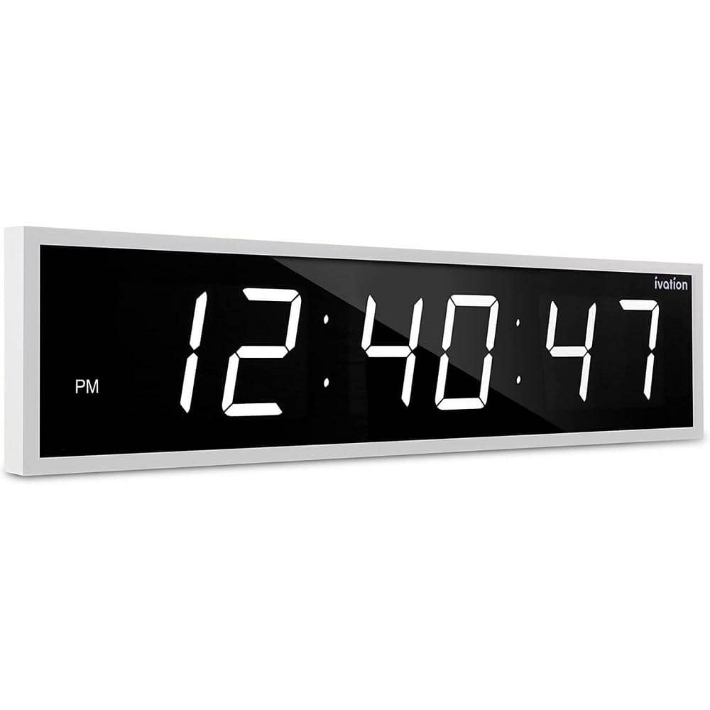 Ivation 24 in. White Large Digital Wall Clock LED Digital Clock with